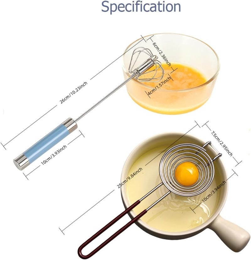 Avykalox Semi Automatic Whisk & Egg Yolk Separator, Stainless Steel Mini Hand Push Whisk, Hand Mixer Egg Beater Wisking Tool & Egg Separator for Raw Eggs Set, for Cooking, Baking - Image 2